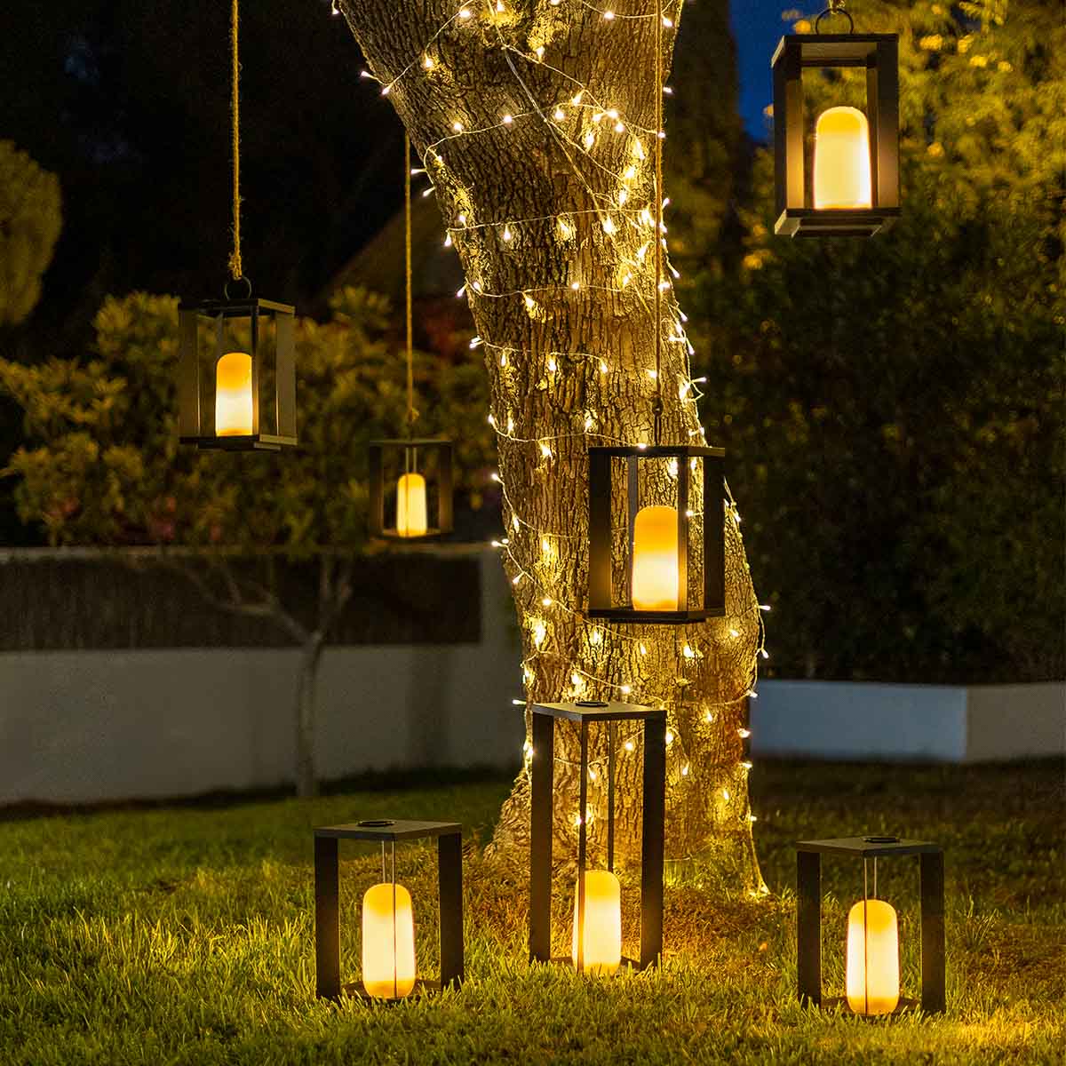 Farol metálico portátil sin cables con efecto llama/fijo SIROCO