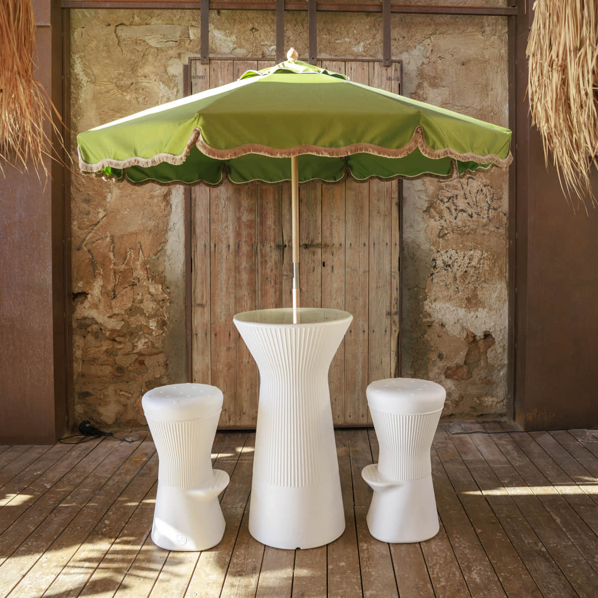 Sombrilla vintage verde con flecos TULUM ø230