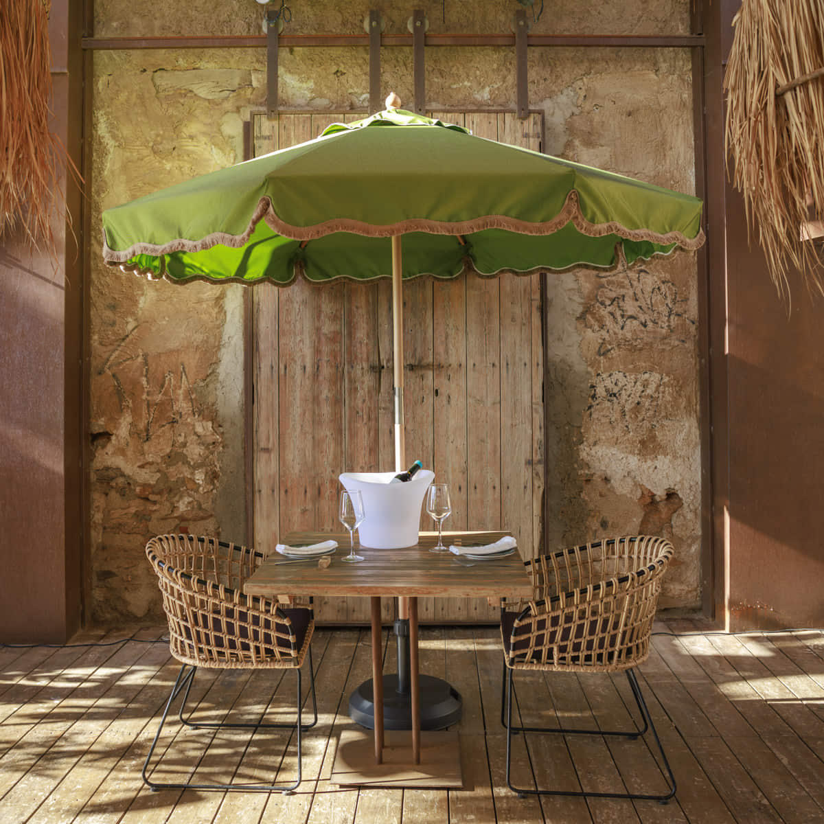 Sombrilla vintage verde con flecos TULUM ø230 - Image 2