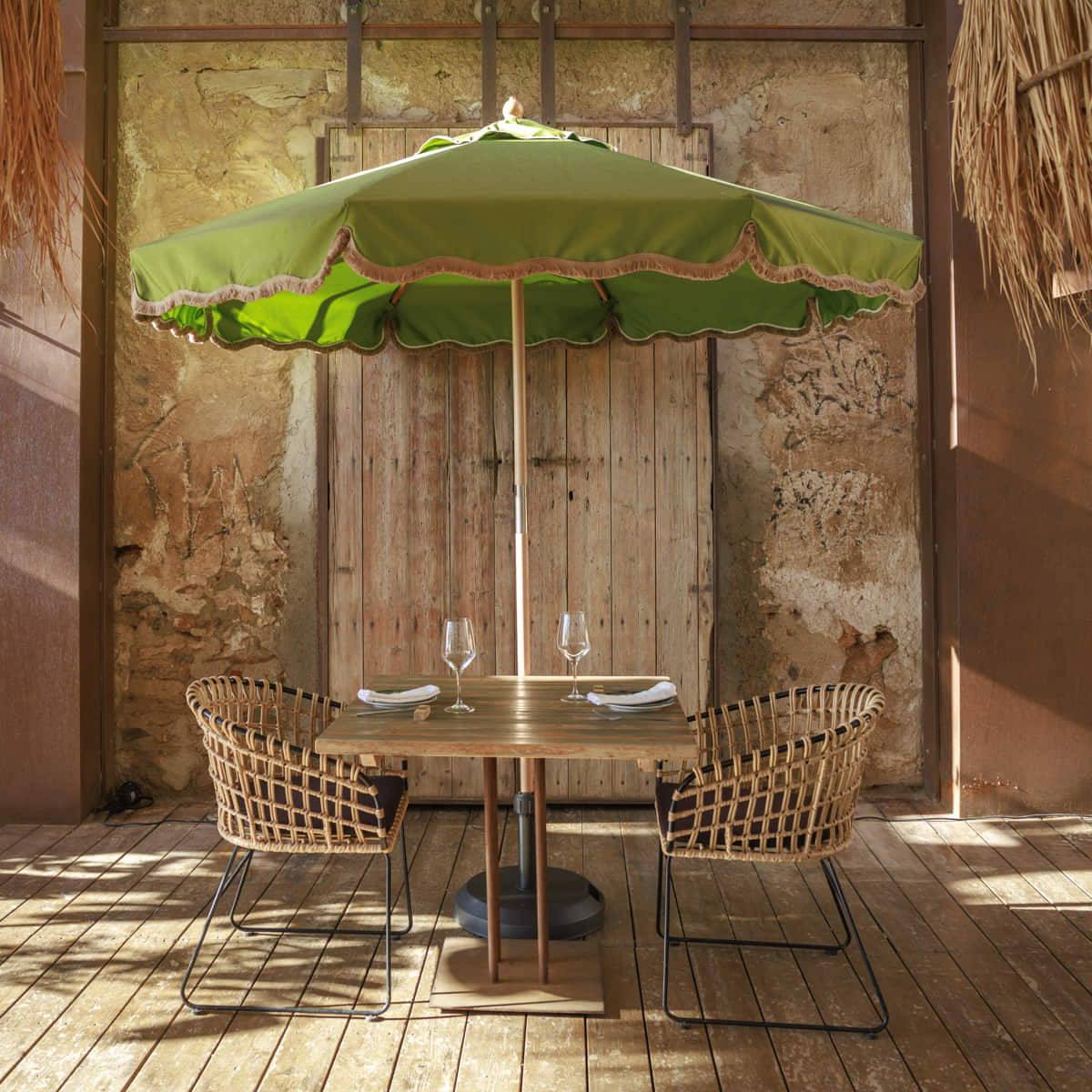 Sombrilla vintage verde con flecos TULUM ø230 - Image 3